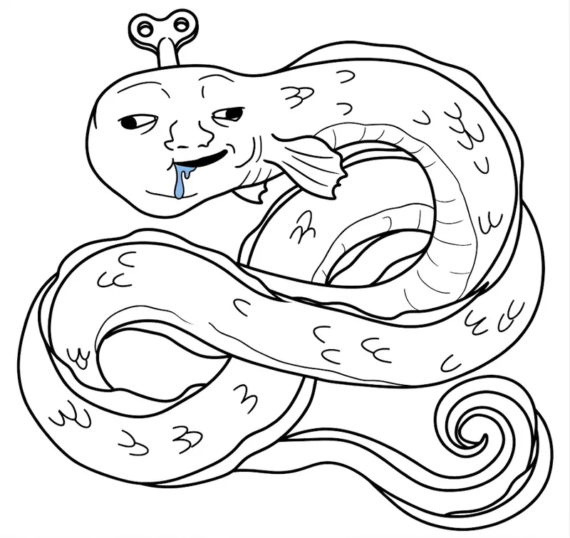 Björn, a sleepy eel with a wind-up key on top