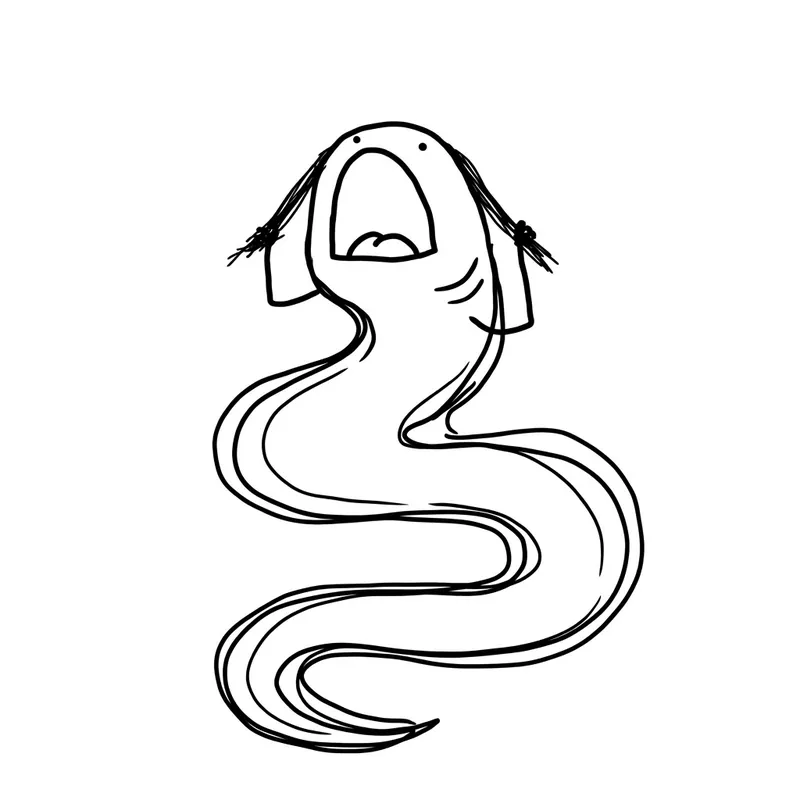 Ceiling Dave, a ghost-like eel with wide-open mouth